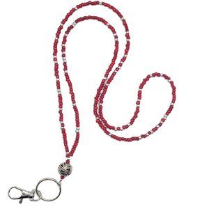 Red and Silver, Beaded Lanyard for Women, Badge, ID Holder, Keychain
